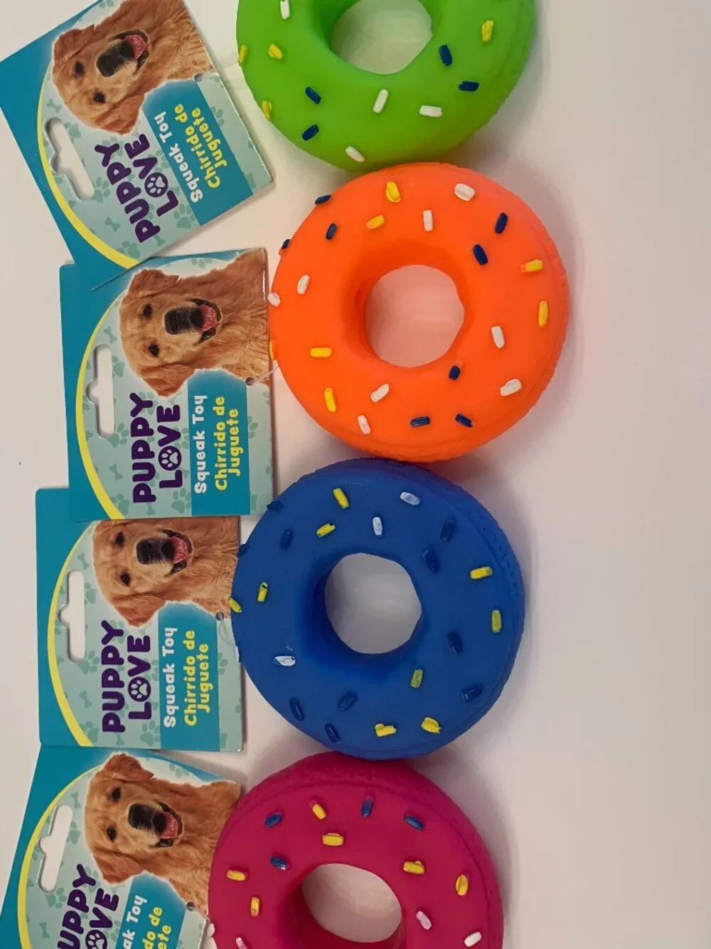 Pet Squeak Donuts - 4 Pack - Blue, Green, Pink & Orange - NWT